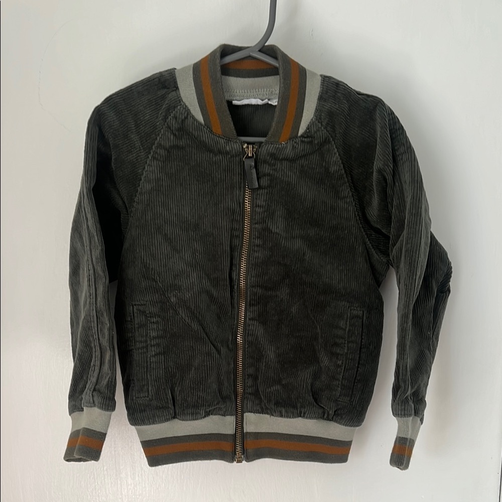 Jamie Kay Olive Corduroy Bomber Jacket with Stripe Trim